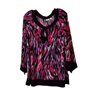 Cato Woman Size 22/24W‎ Pullover Top Purple Watercolor Stretch Keyhole Neck Knit